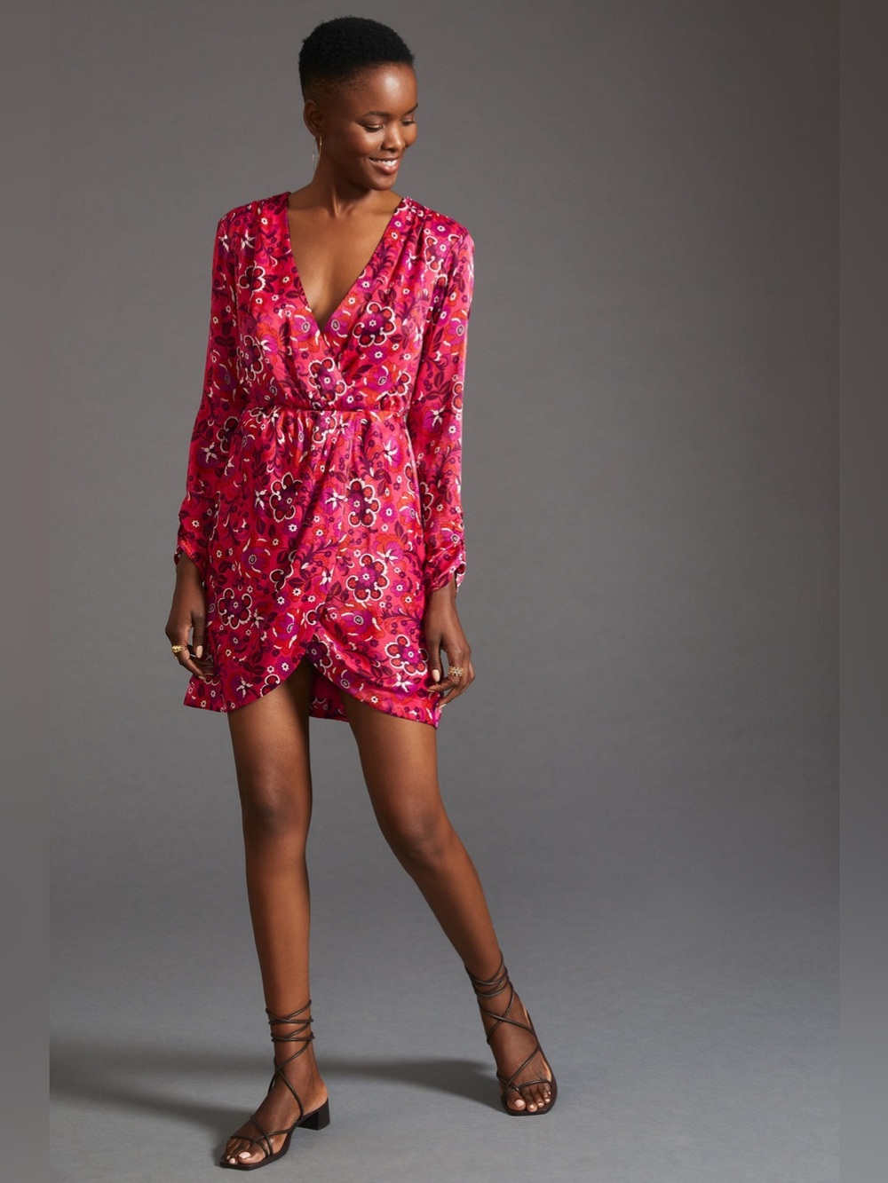 NWT Maeve Anthropologie Pink Purple Floral Print Wrap Mini Dress Small Petite